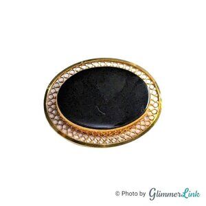 Vintage Danecraft 12KT Gold Filled Onyx Oval Filigree Brooch Pin